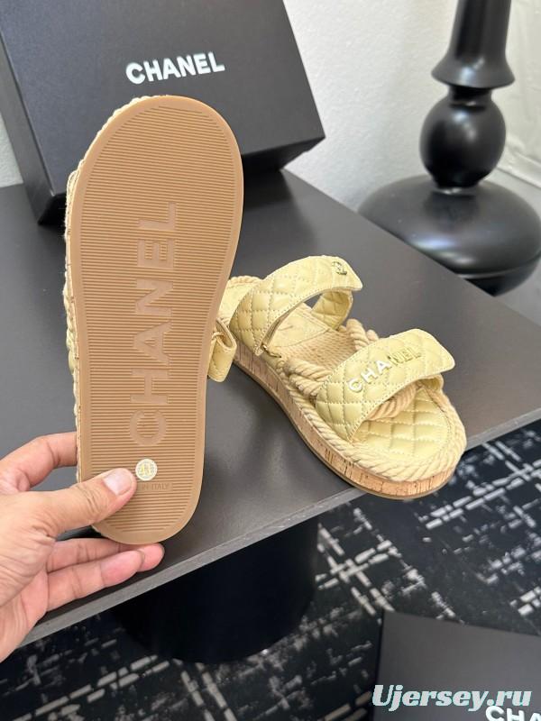 2025 Slippers Chanel Yellow Fabric Rope Slides