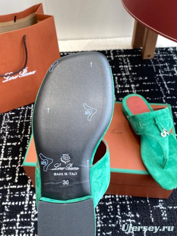 2025 Women Le Parmentier Green Suede Slippers KFY00280