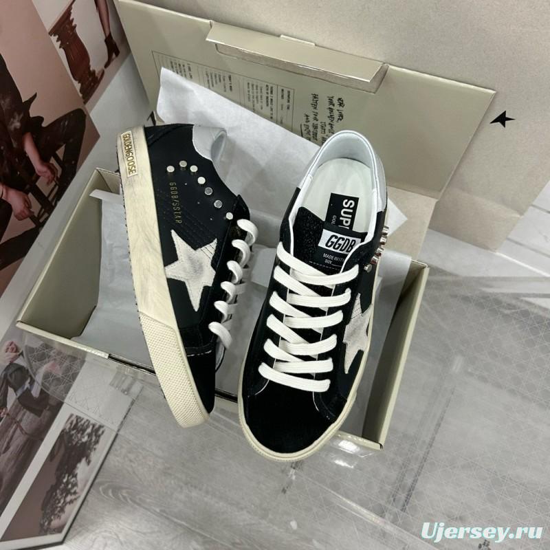 2025 Women GGDB Black White Leather Suede Star Sneakers