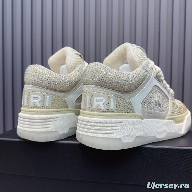 2024 Unisex Amiri Beige White Mesh Leather Sneakers MJ00410