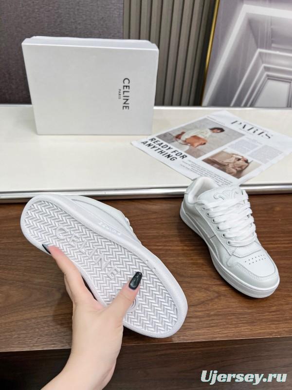 2025 Unisex CELINE White Leather Sneakers KFY00260