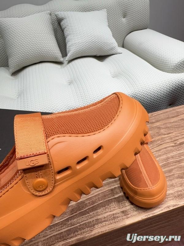 2025 UGG Brown Leather Mesh Slippers KFY00220