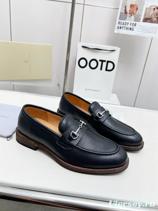 2024 Men Brunello Cucinelli Black Leather Loafers MJ00480