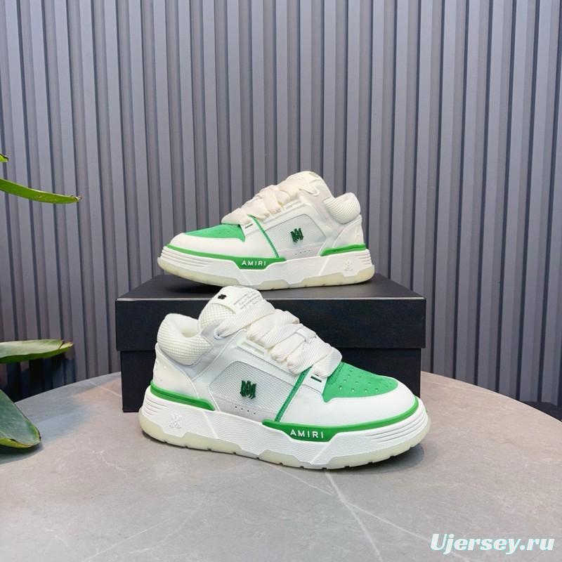 2024 Unisex Amiri White Green Leather Mesh Sneakers MJ00360