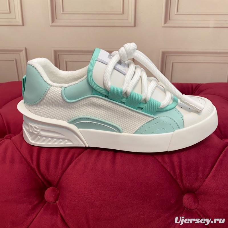 2025 Women Dolce & Gabbana White Mint Leather Mesh Sneakers