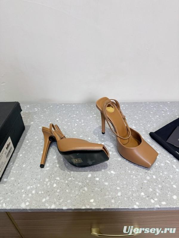 2025 Women SAINT LAURENT Brown Leather Slingback Pumps