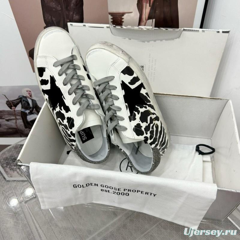 2025 Women GGDB Black White Leather Cow Print Sneakers