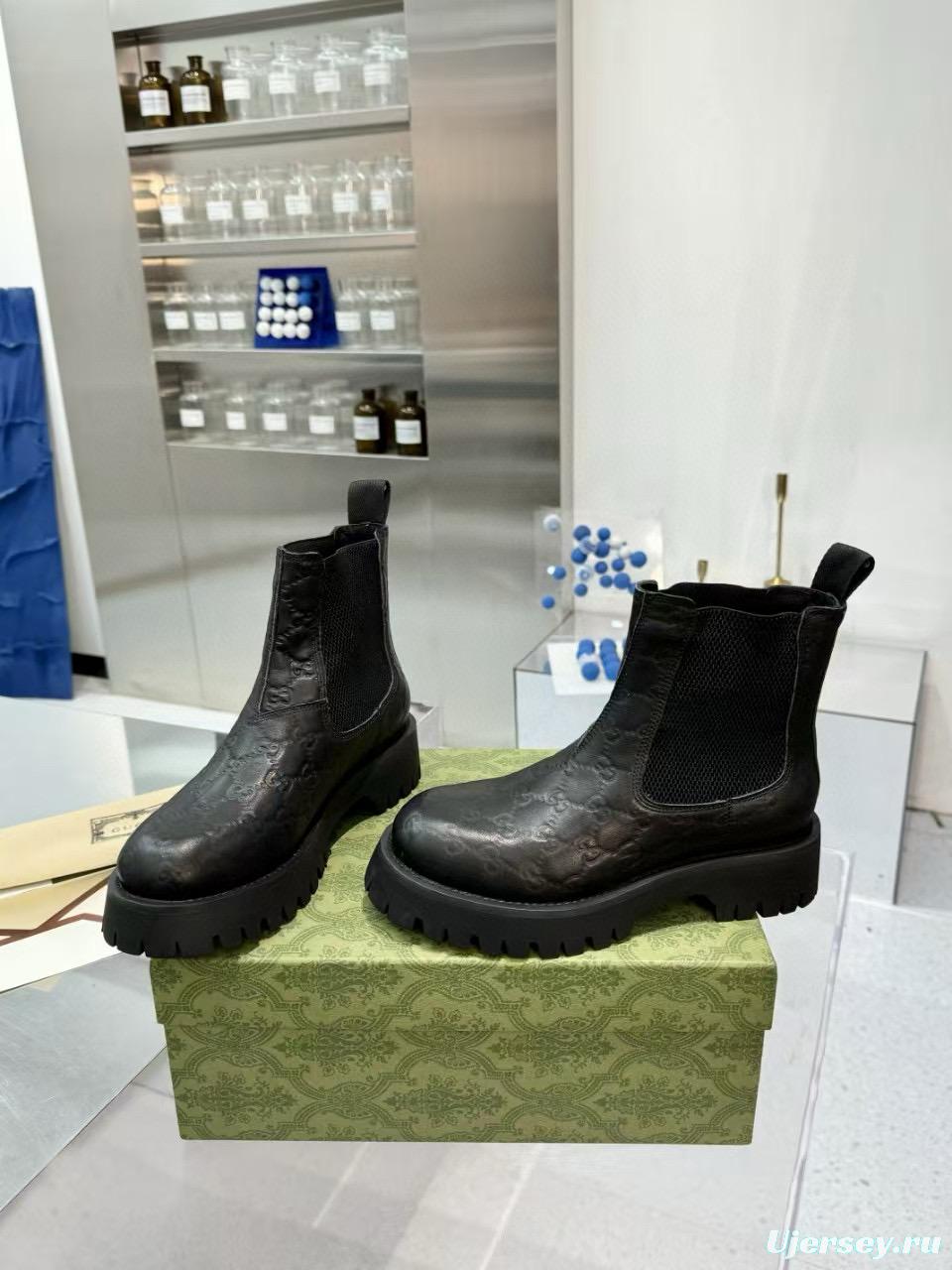 2024 Women Gucci Black Leather Ankle Boots MJ00340