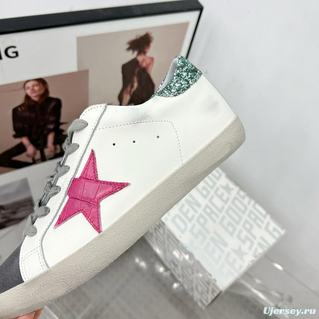 2025 Women GGDB White Pink Grey Glitter Leather Suede Sneakers