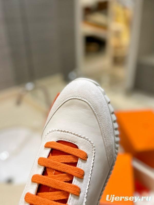 2024 Women Hermès White Orange Leather Sneakers