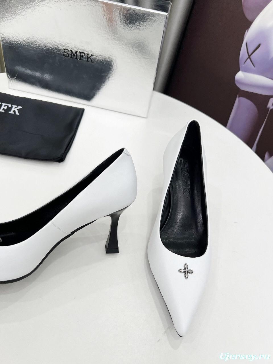 2025 Women SMFK White Cow Leather High Heel Pumps LY