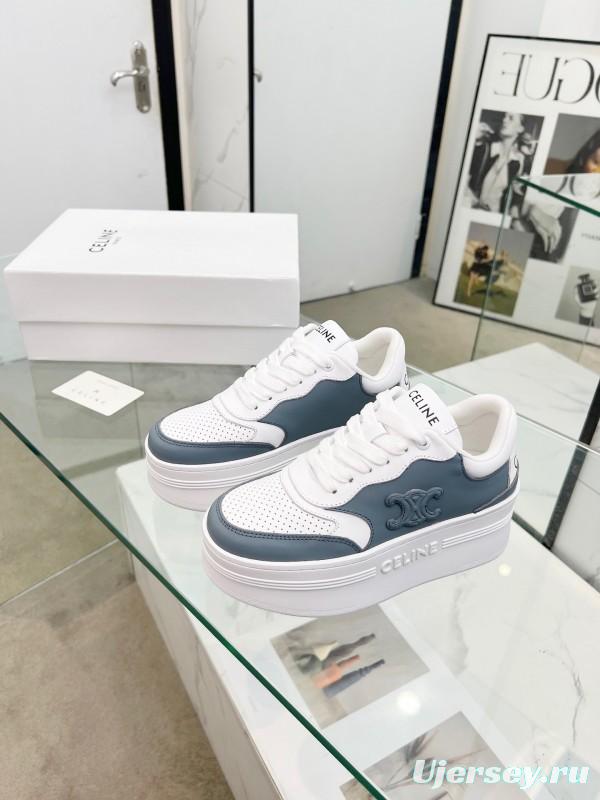 2025 Women Celine White Gray Leather Platform Sneakers LY00360