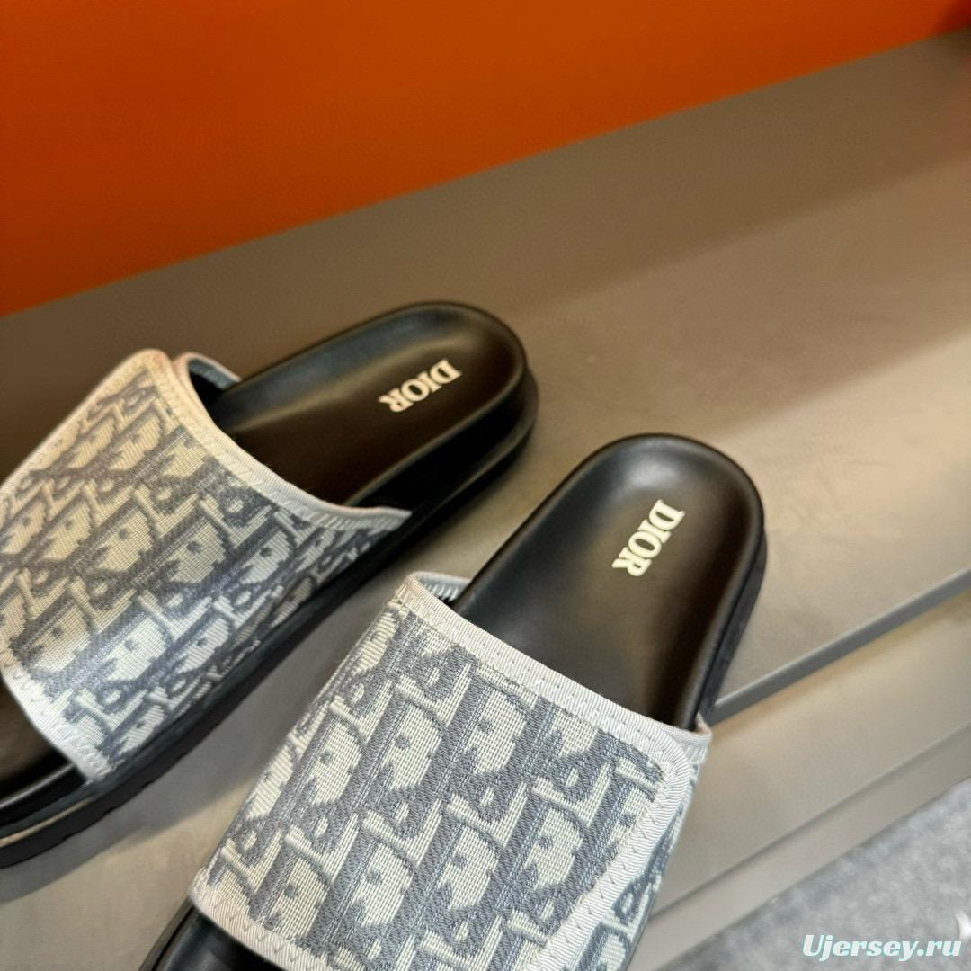 2024 Dior Black Grey Fabric Slippers MJ00180
