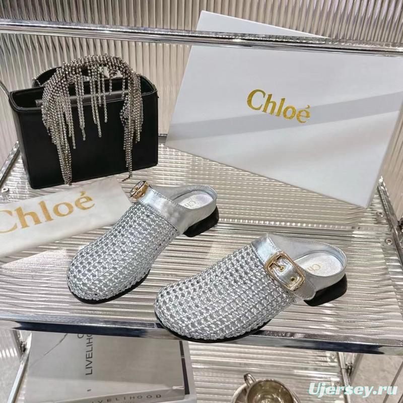 2025 Women Chloé Silver Leather Woven Slippers