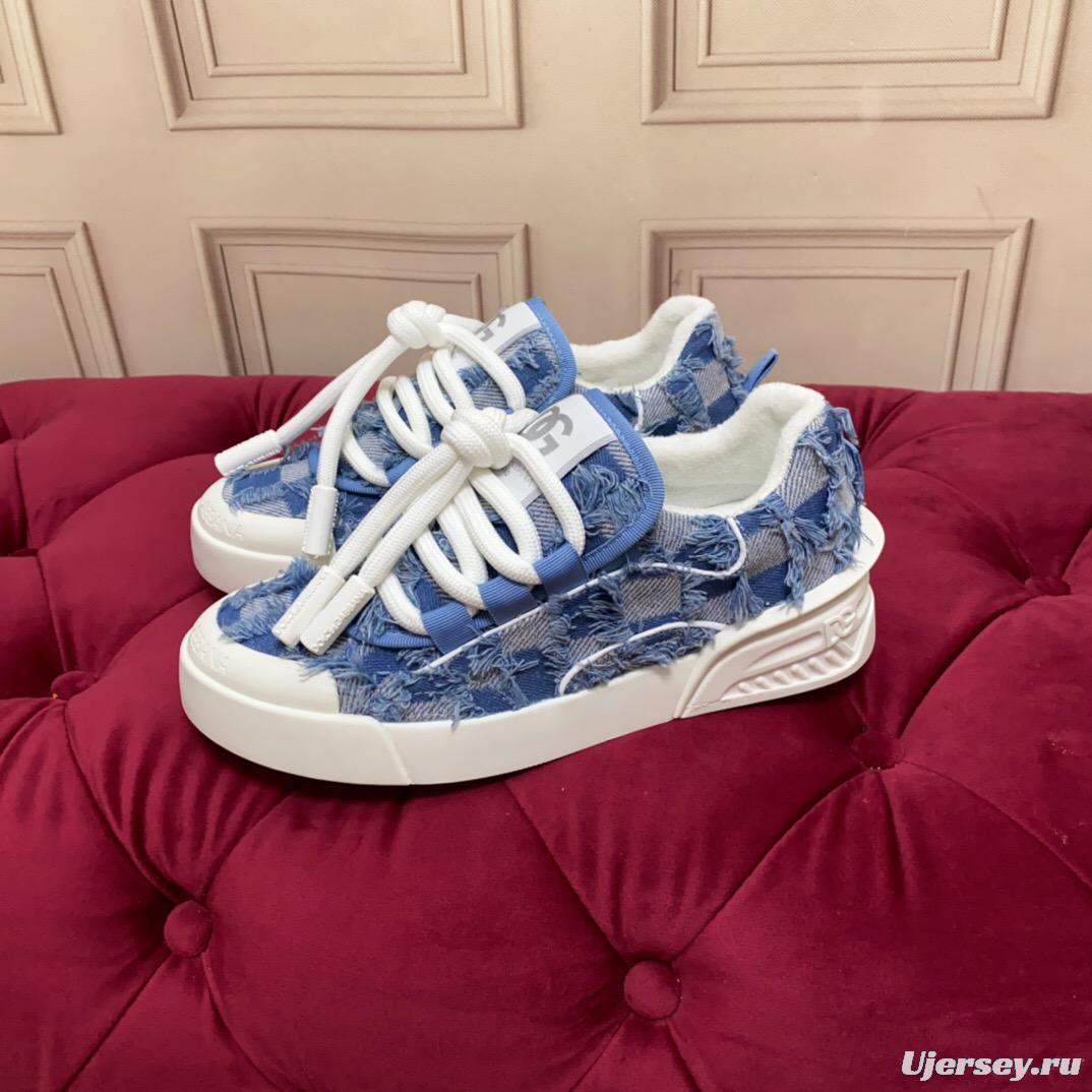 2025 Women Dolce & Gabbana Blue Denim Leather Sneakers