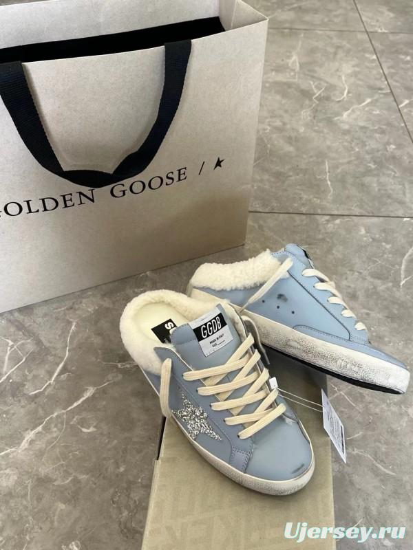 2024 GGDB Light Blue Shearling Leather Slippers MJ00280