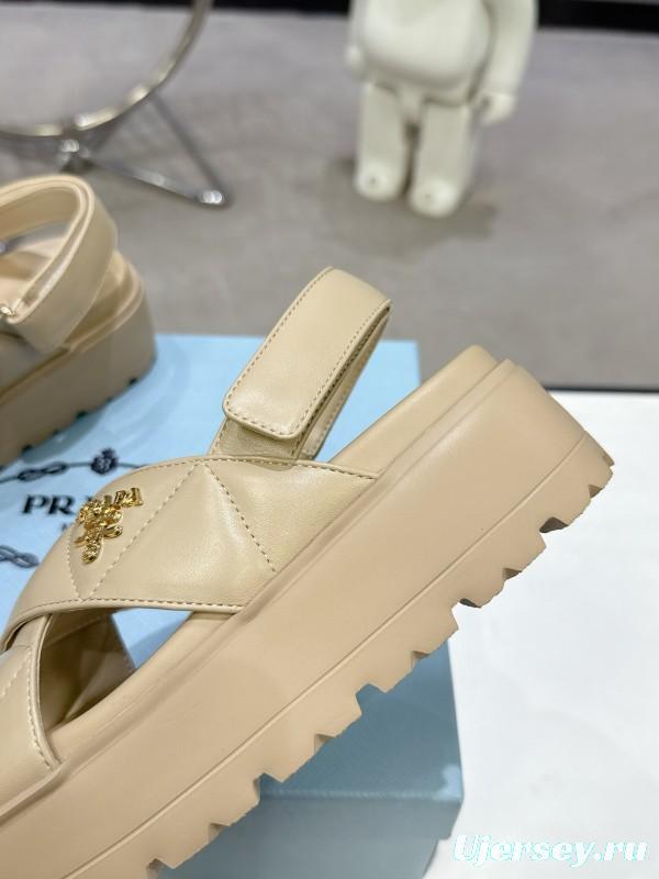 2025 Women Prada Beige Calfskin Sandals KFY00280