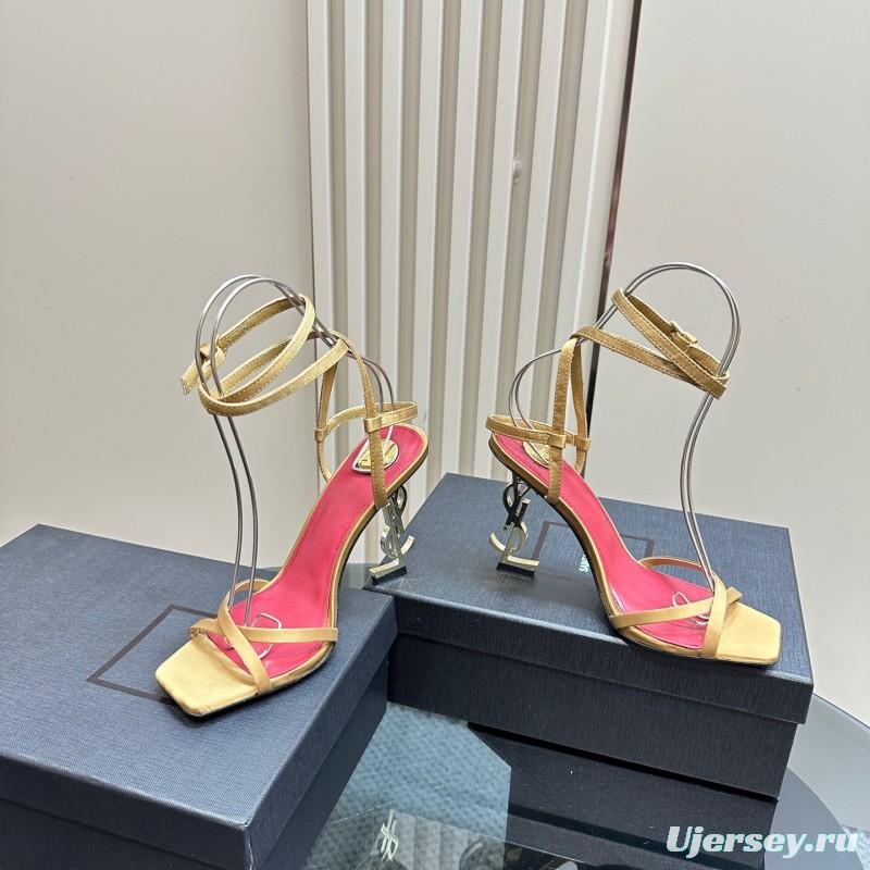 2025 Women Yves Saint Laurent Light Brown Satin High Heel Sandals