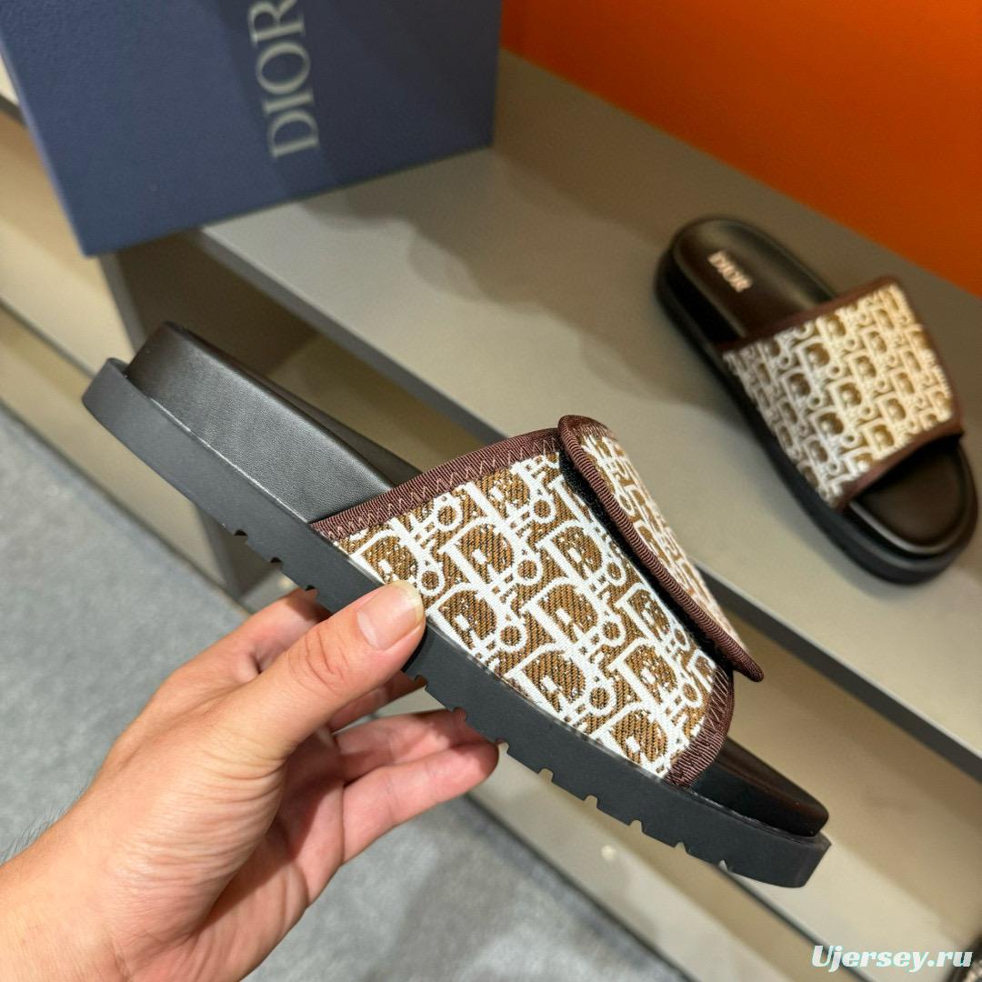 2024 Dior brown beige fabric leather Slippers MJ00180