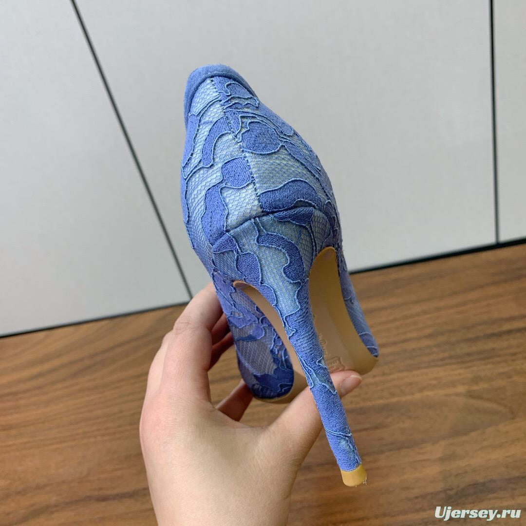 2025 Women Gianvito Rossi Blue Lace Leather Pumps