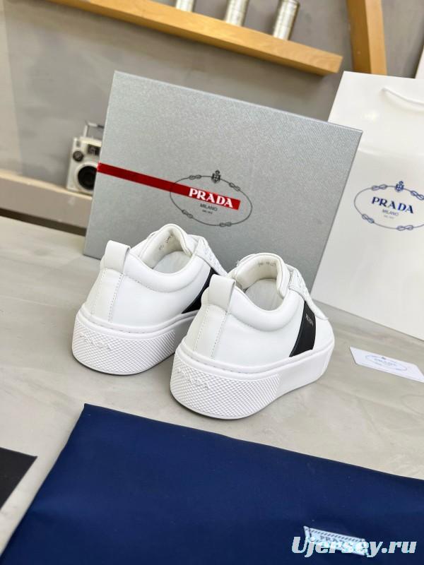 2024 Unisex Prada White Black Leather Sneakers MJ00310