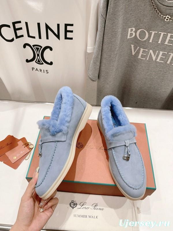 2024 Slippers LP Light Blue Suede Shearling Slippers