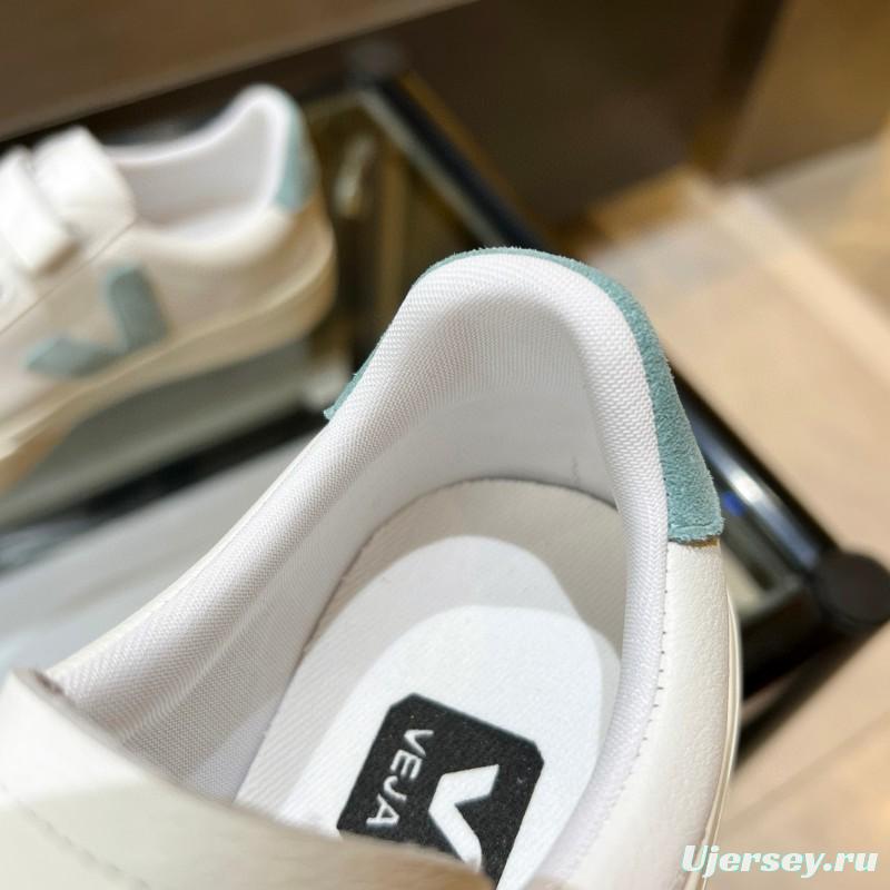 2025 Women VEJA White Blue Leather Canvas Vulcanized Sneakers MJ00240