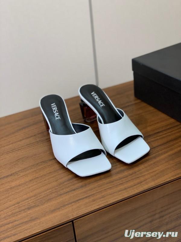 2025 Women VERSACE White Leather Slippers