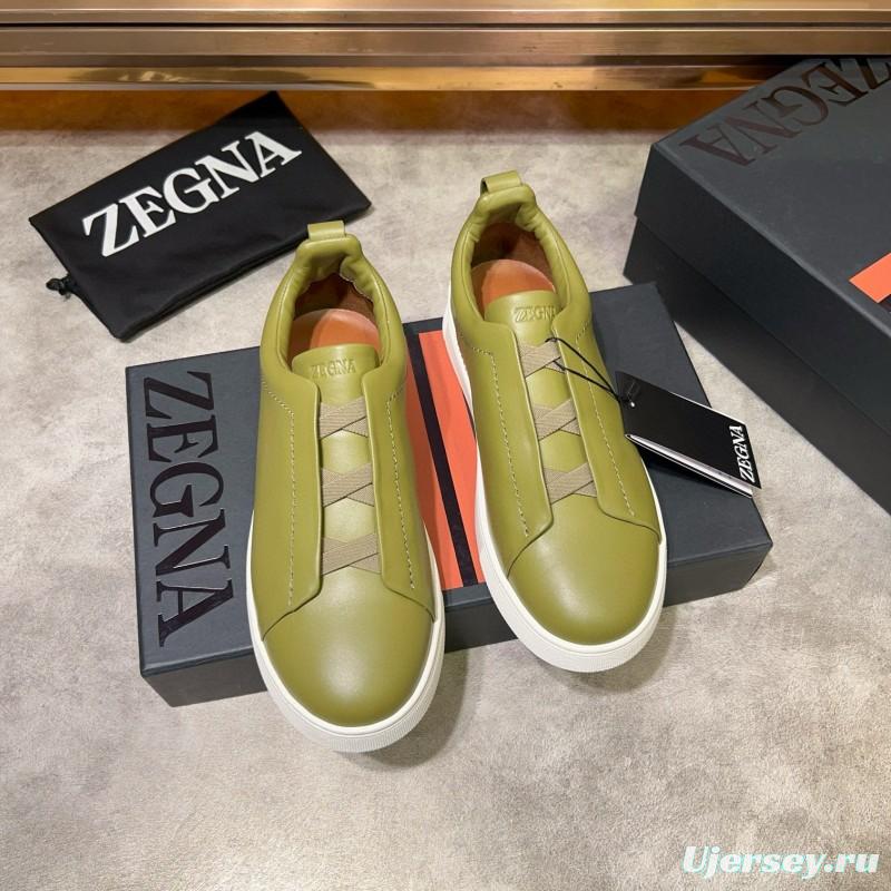 2024 Men Ermenegildo Zegna Olive Green Calfskin Sneakers