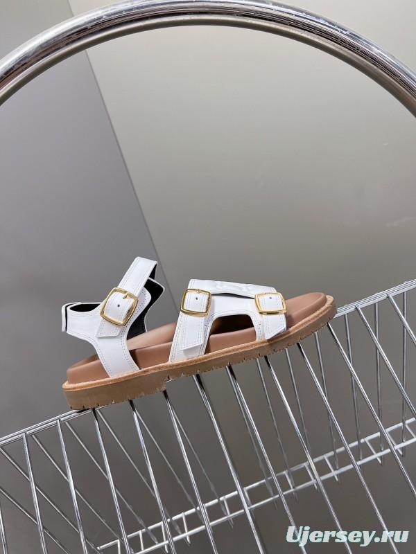 2025 Women Celine White Leather Sandals Buckle KFY00280