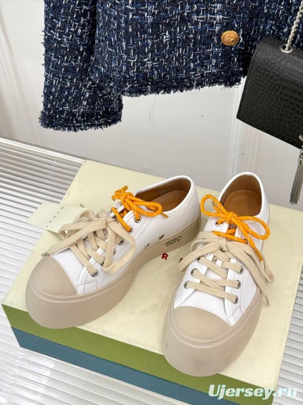 2025 Women Marni White Leather Chunky Sole Casual Sneakers LY00360(F)