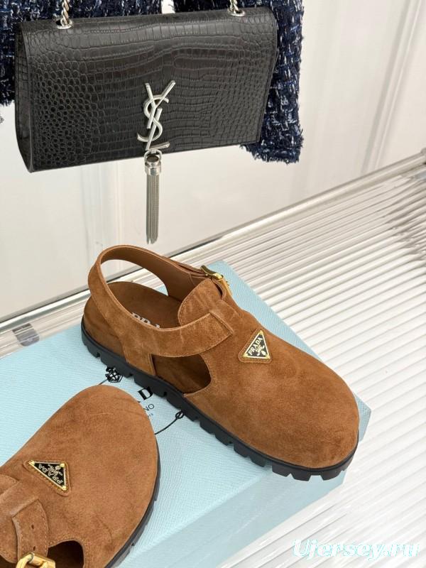 2025 Women Prada Brown Suede Sandals KFY00280