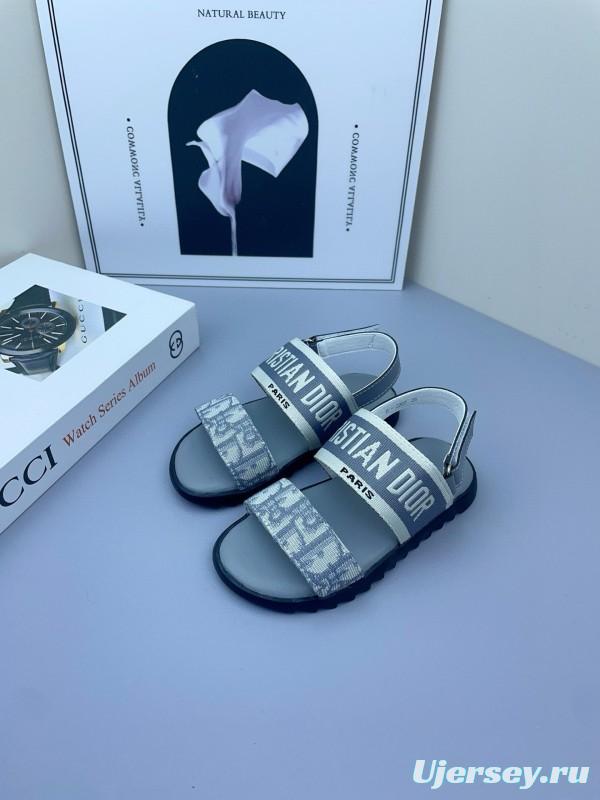 2025 Kids DIOR White Black Canvas Sandals