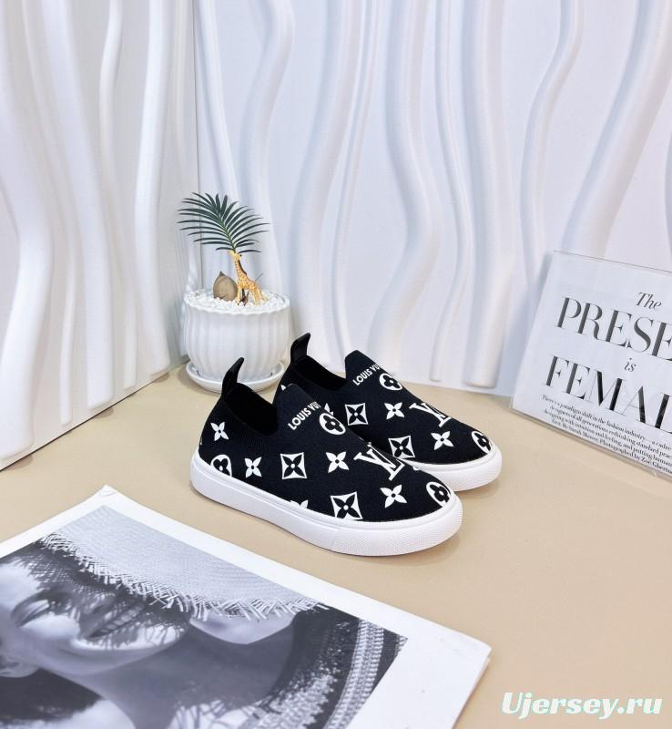 2024 Kids Louis Vuitton White Black Pink Canvas Slip-On Sneakers