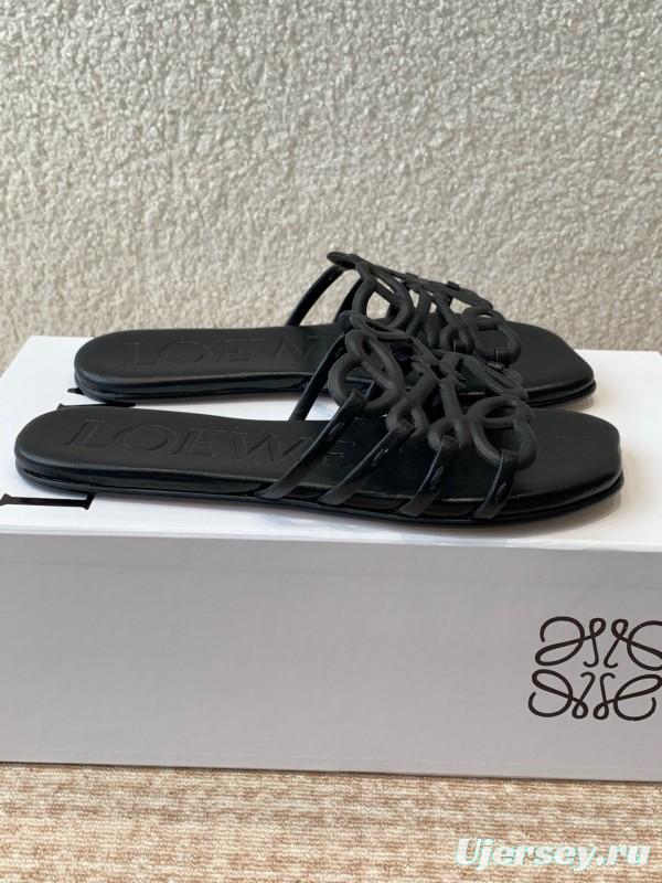 2025 Loewe Black Leather Slippers KFY00250