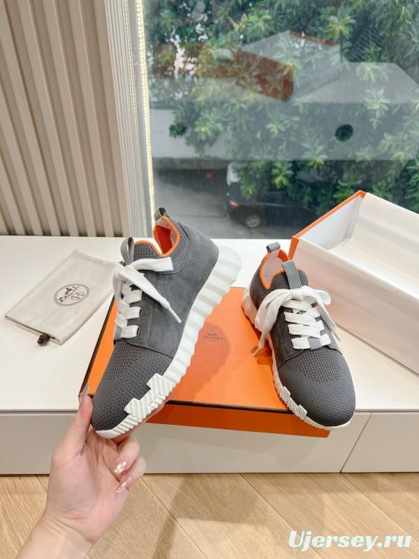 2024 Unisex Hermès Black Orange Calfskin Suede Sneakers MJ00290(M/W)