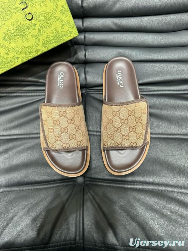 2024 Slippers Gucci Brown Canvas Leather Slippers MJ00200