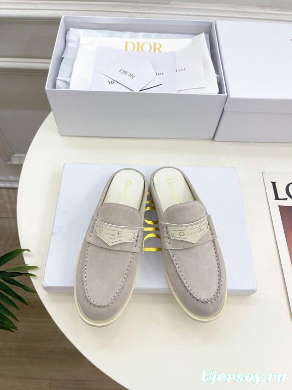 2025 Women Dior Beige Suede Mule Loafers Vintage Style Handmade LY00360(F)