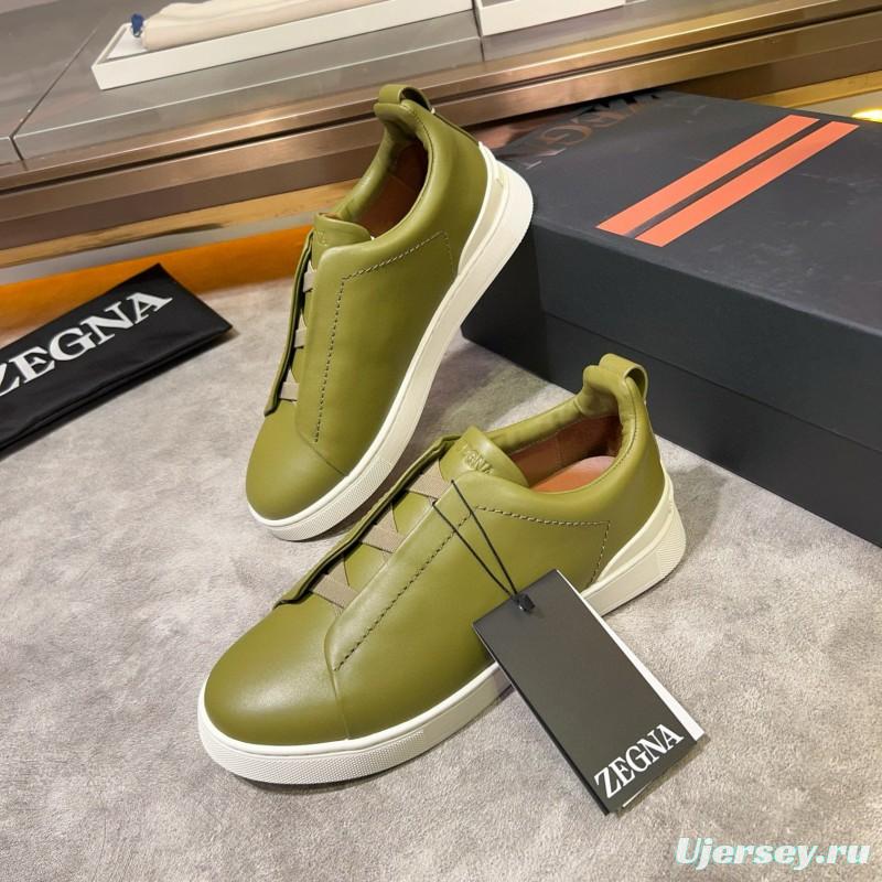 2024 Men Ermenegildo Zegna Olive Green Calfskin Sneakers