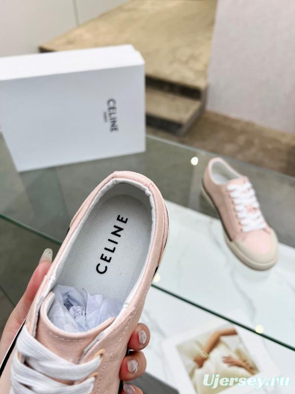 2025 Women Celine Pink Canvas Sneakers LY00210