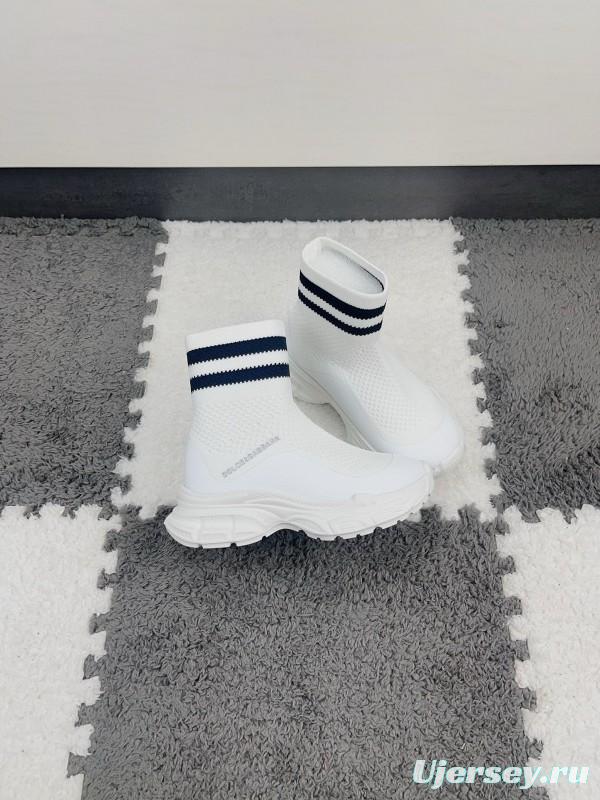 2024 Kids Dolce & Gabbana White Pink Black Knit Fabric Sneaker