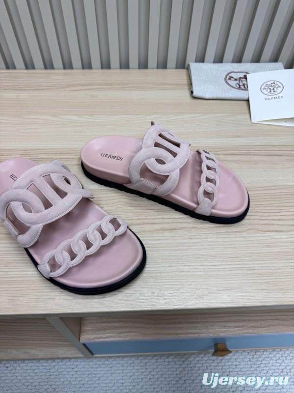2025 Slippers Hermès Pink Suede Slippers