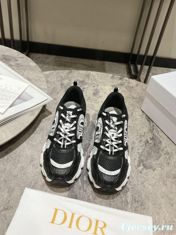 2025 Women Dior Black Leather Mesh Sneakers