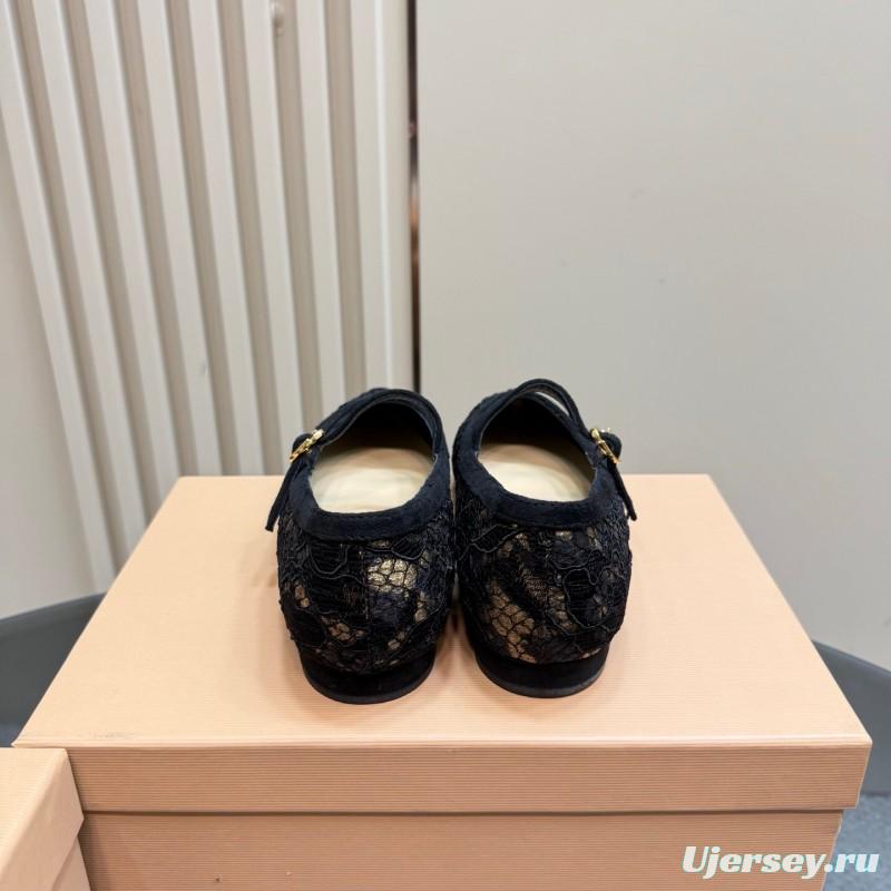 2025 Women Gianvito Rossi Black Lace Leather Mary Jane KFY00260