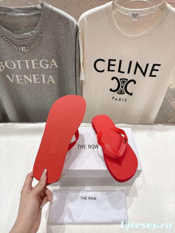 2025 Women The Row Red Rubber Flip Flops Casual Summer Sandals High-Quality Molded Sole KFY00160(F)