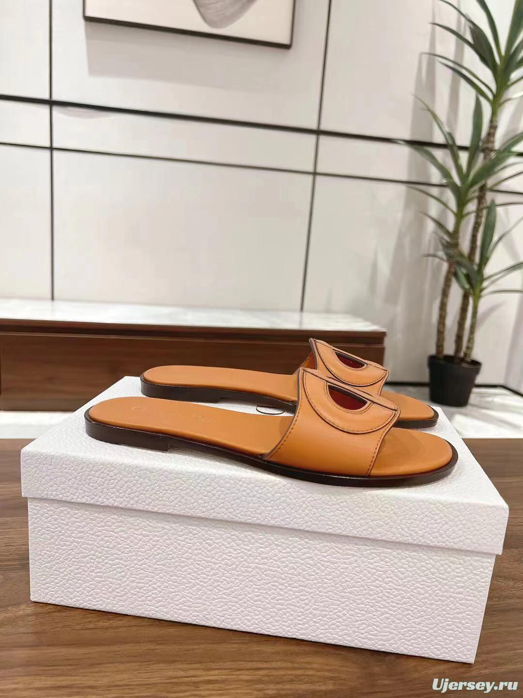 2025 Slippers Dior Brown Leather Slippers LY00260