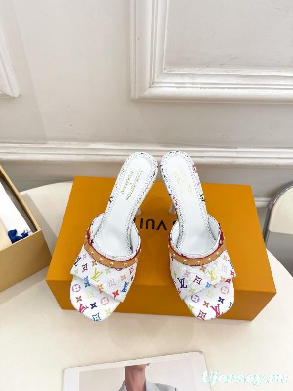2025 Women Louis Vuitton Multicolor Leather High Heel Sandals MJ00290