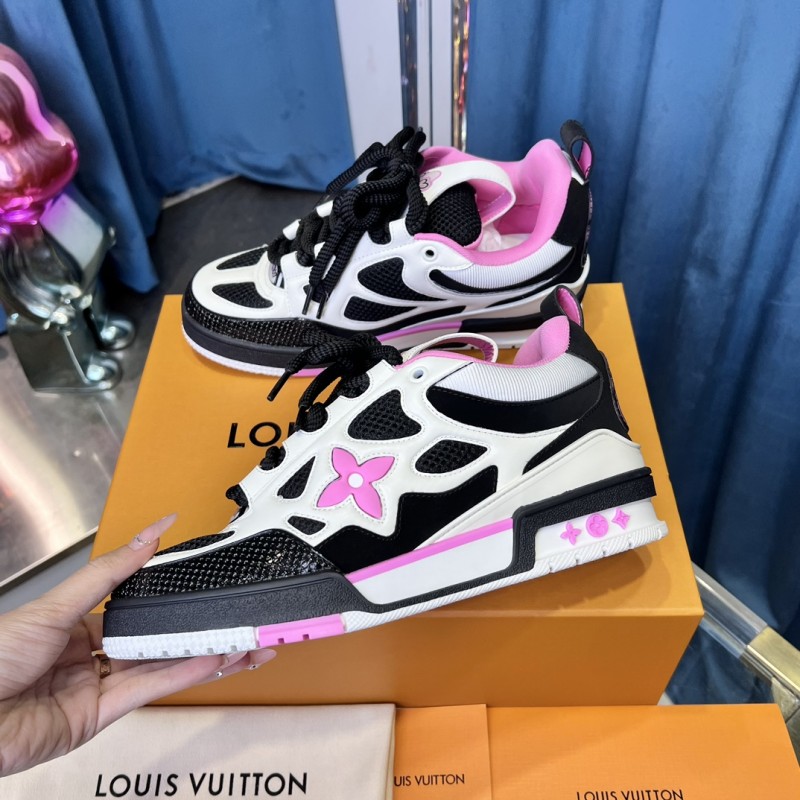 2025 Unisex Louis Vuitton White Black Pink Leather Mesh LV Trainer