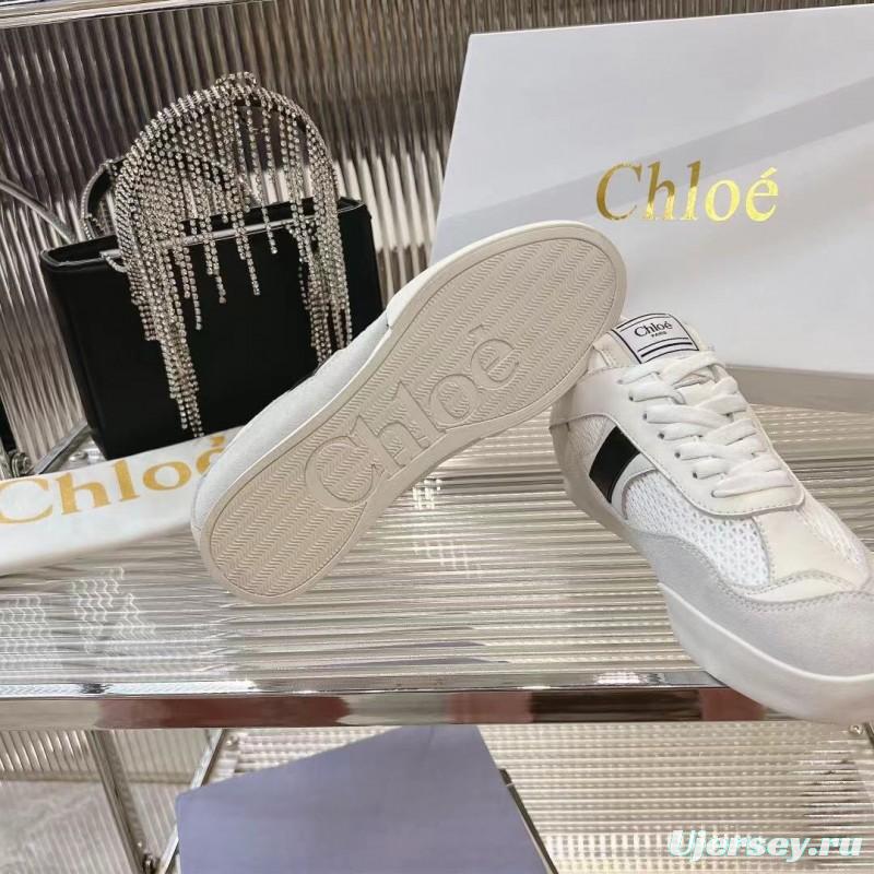 2025 Women Chloé White Mesh Leather Sneakers LY00280