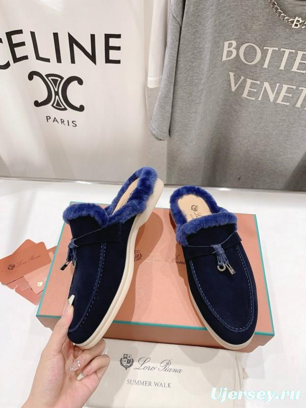 2024 Slippers LP Navy Shearling Loafers MJ00300